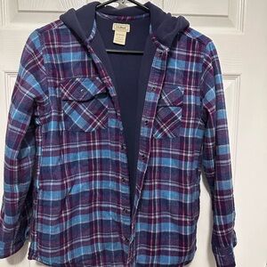 Kids LL Bean Fleeced Lined Hooded Flannel Shirt (Large 14-16)